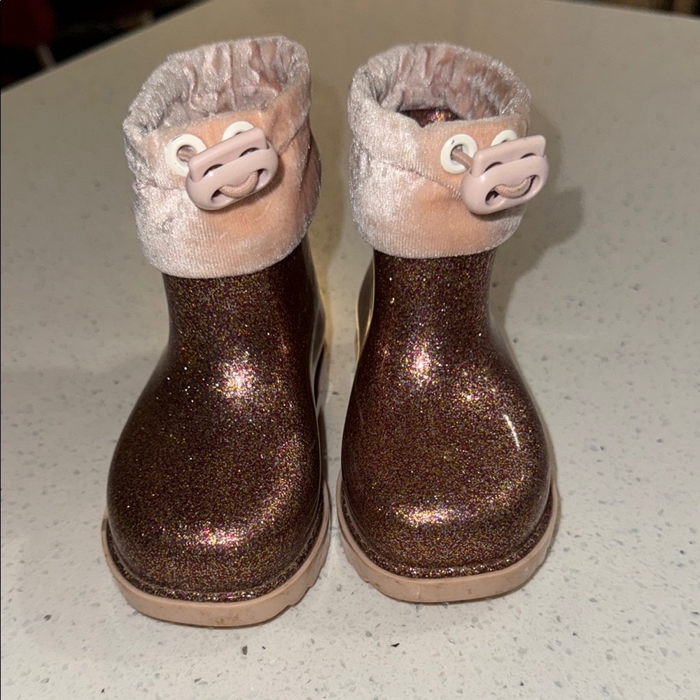 Mini Melissa Glittery Brown Kids Boots 7